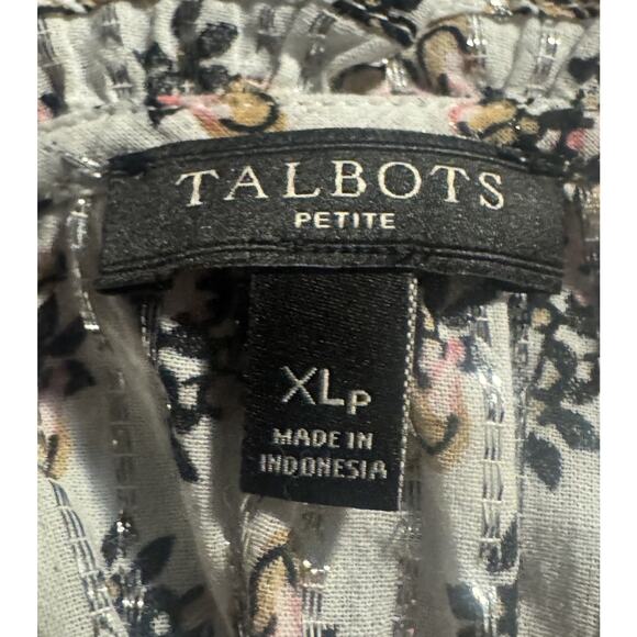 Talbots Ruffle High Neck Sleeveless Floral Silver Metallic Blouse Women Size PXL - Picture 6 of 7